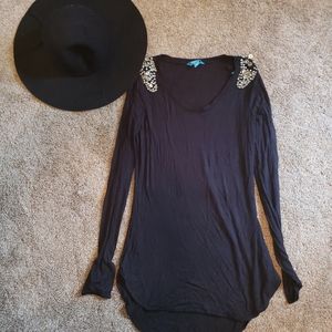 Long sleever with jewels on shoulder top
